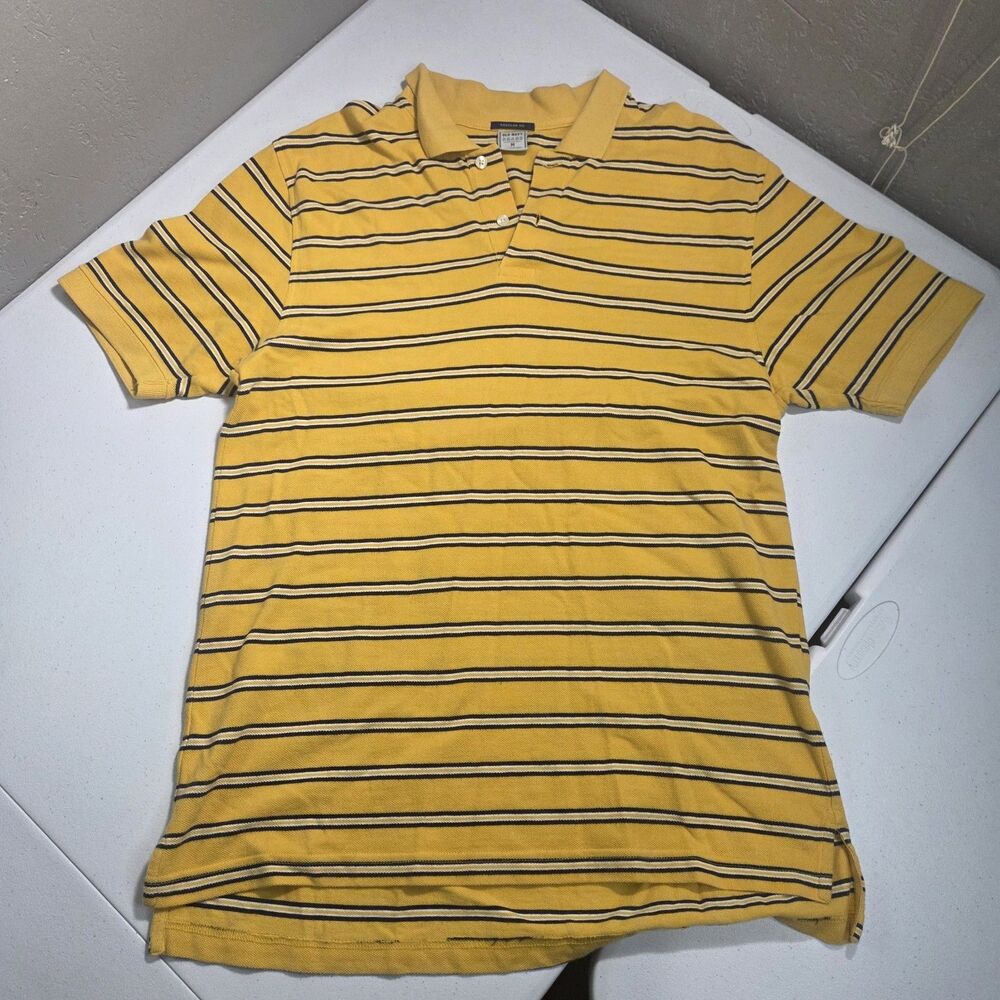 Old Navy Polo Shirt Mens Medium Regular Fit Yellow Striped Short Sleeve Pique